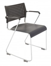 Wimbledon Sled Base Chair With Arms. Chrome Frame. Black Plastic Only